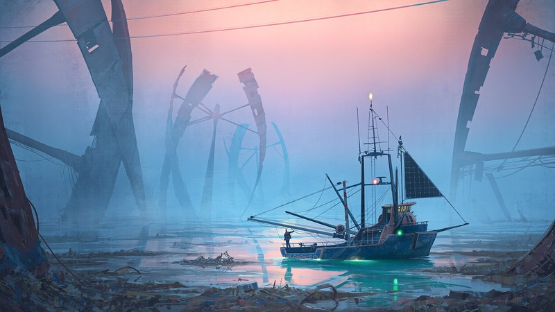 digital art, science fiction, boat