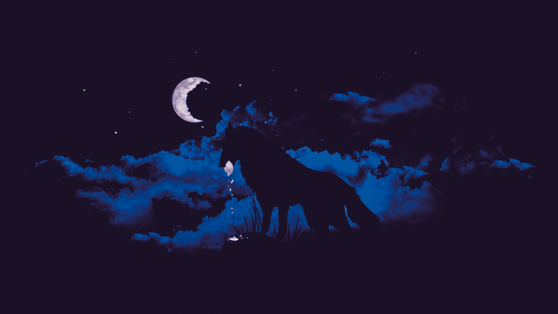 wolf, moonlight, clouds, Moon, fantasy art, night, artwork
