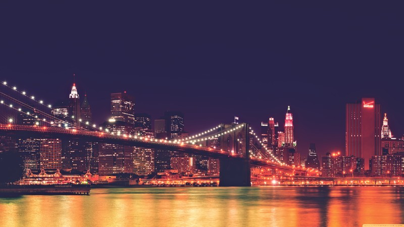 New York City, cityscape, USA, night, Brooklyn Bridge, landscape