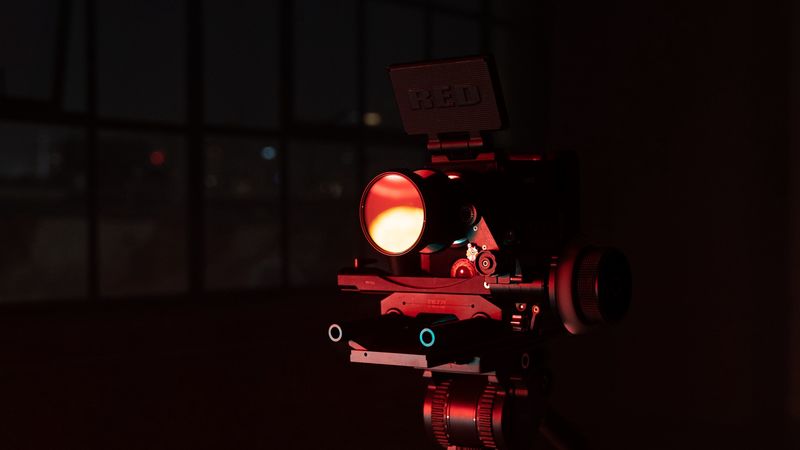 camera, tripod, lens, video equipment, dark, 4k