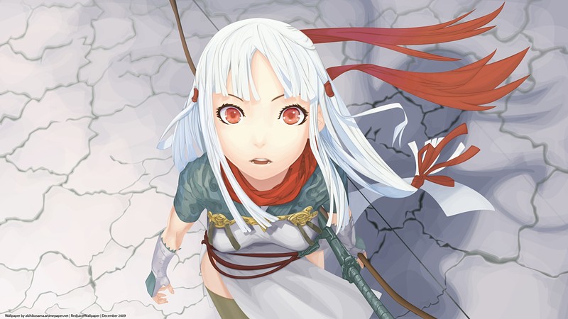 anime girls, anime, red eyes, white hair, 2009 (Year)