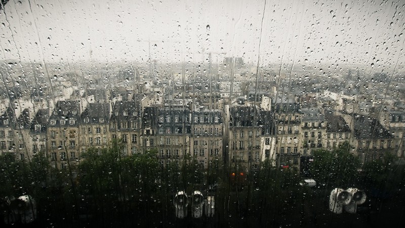 window, rain, cityscape