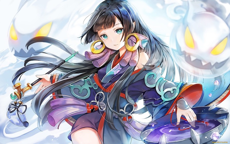 anime, anime girls, blue hair, long hair