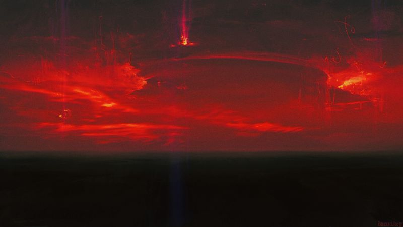 sky, red, flash, horizon, dark, 4k