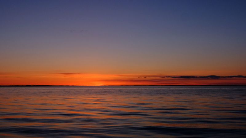 sunset, horizon, sea, night, sky, 4k