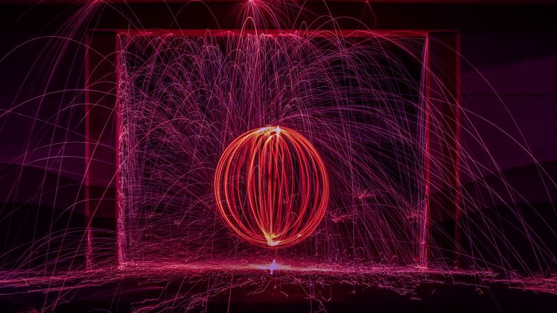 ball, long exposure, circle, lines, brilliance, sparks, 4k