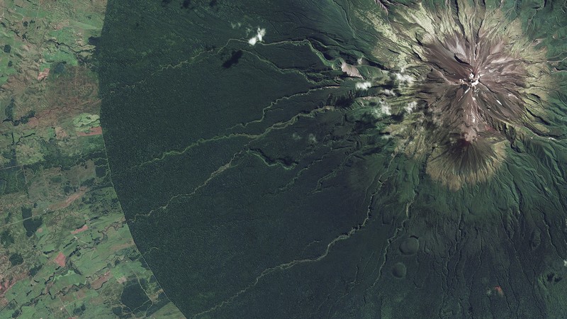 nature, landscape, aerial view, New Zealand, mountains, forest, clouds, field, volcano