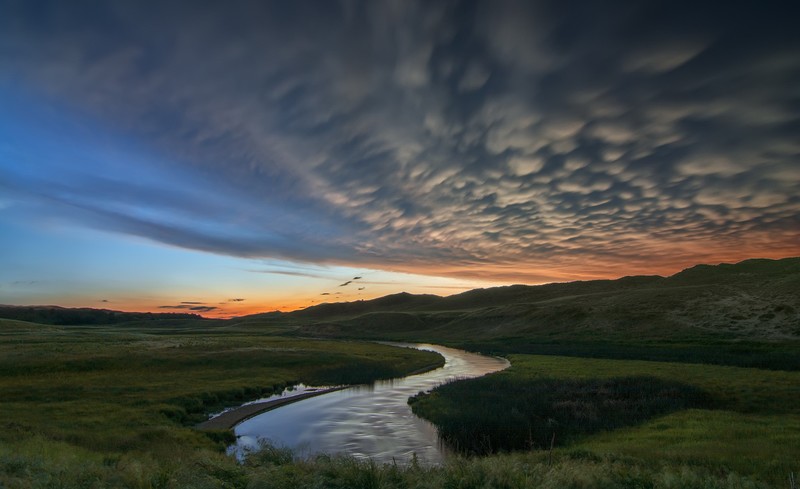 sky, clouds, landscape, river, nature