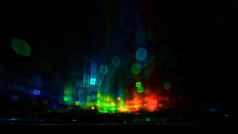 cubes, glare, blurring, multicolored, dark, 4k