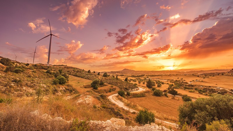 landscape, Ultra  HD, sky, sunlight, clouds, wind turbine, orange