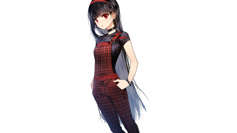 anime girls, simple background, red eyes, white background, anime