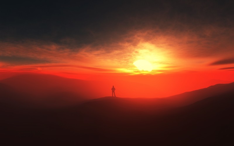 sunset, silhouette, clouds
