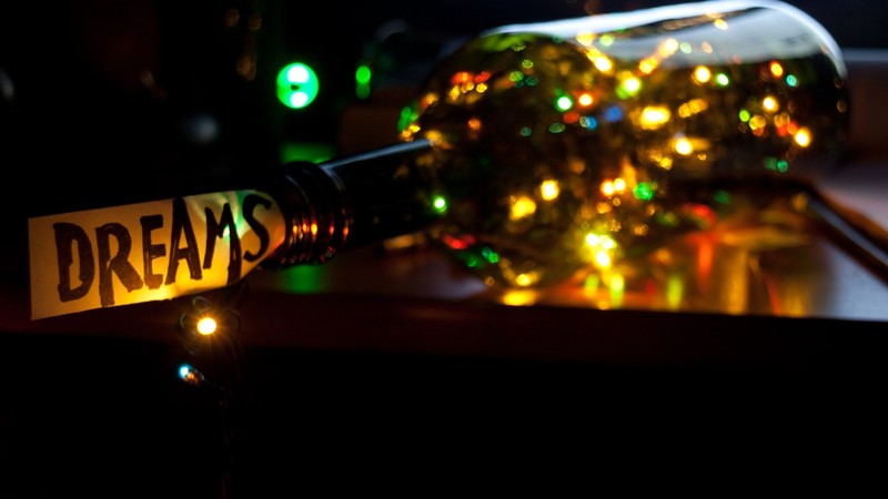 bottles, bright, holiday, lights, glowing