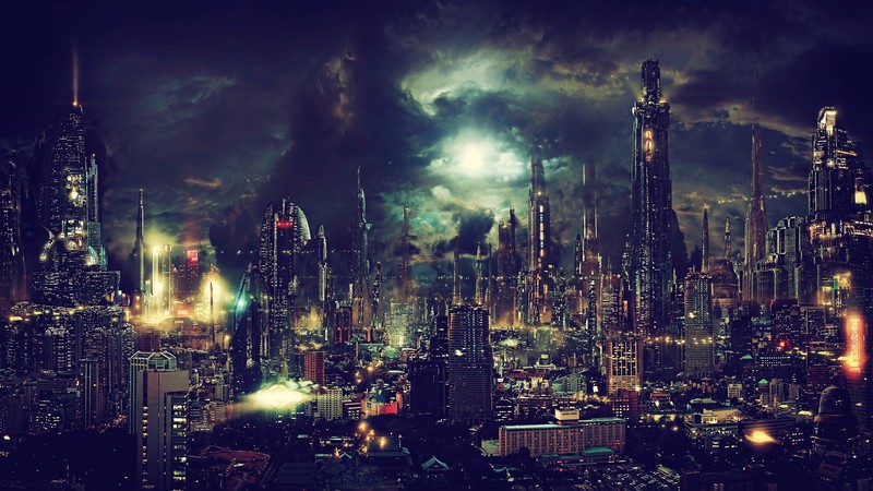 fantasy art, night, fan art, artwork, cityscape, cyberpunk, futuristic city