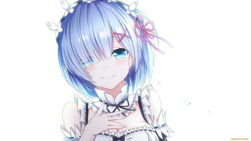 anime, anime girls, Re:Zero Kara Hajimeru Isekai Seikatsu, Rem (Re: Zero), simple background, blue hair, blue eyes, maid outfit, maid