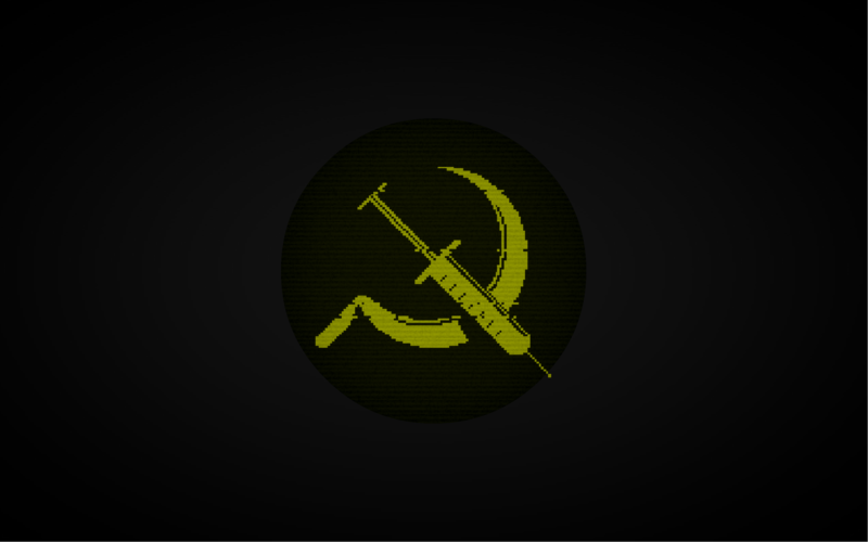 black background, USSR, minimalism, video games, pixels, simple background, syringe, hammer and sickle, yellow