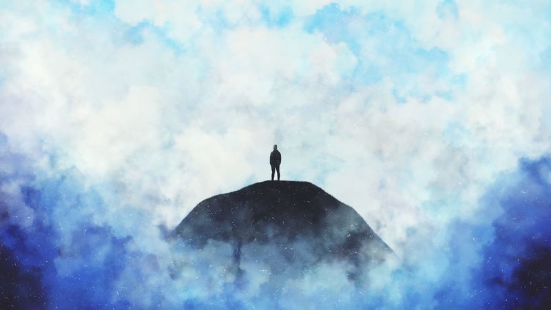 silhouette, loneliness, clouds, hill, 4k