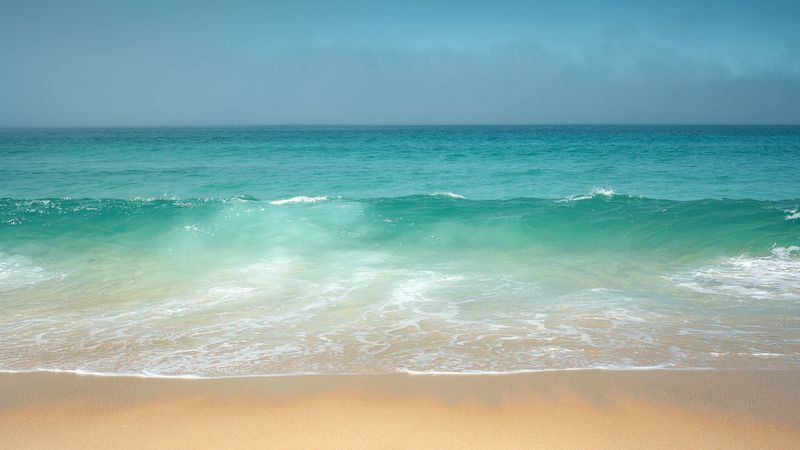 ocean, coast, horizon, waves, 4k