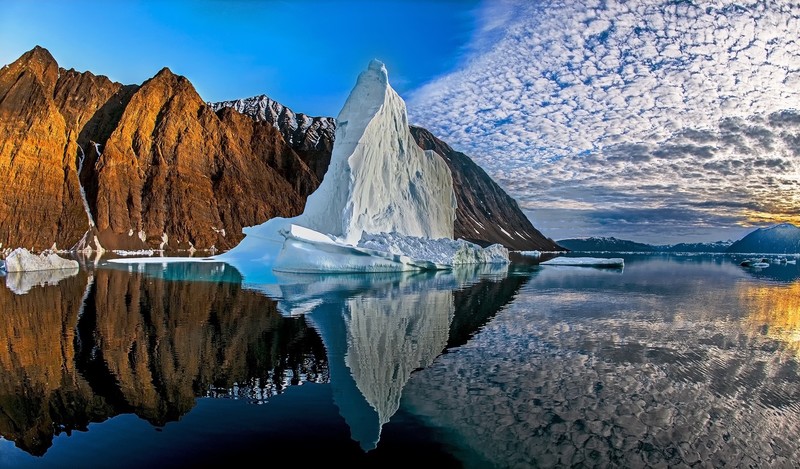 Greenland, water, sky, reflection, clouds, nature