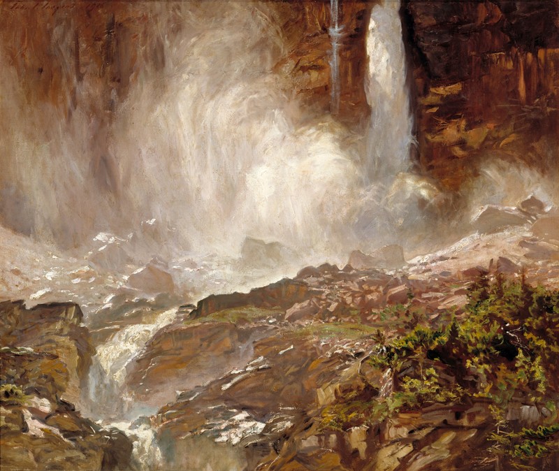 John Singer Sargent, classic art, painting, waterfall, nature