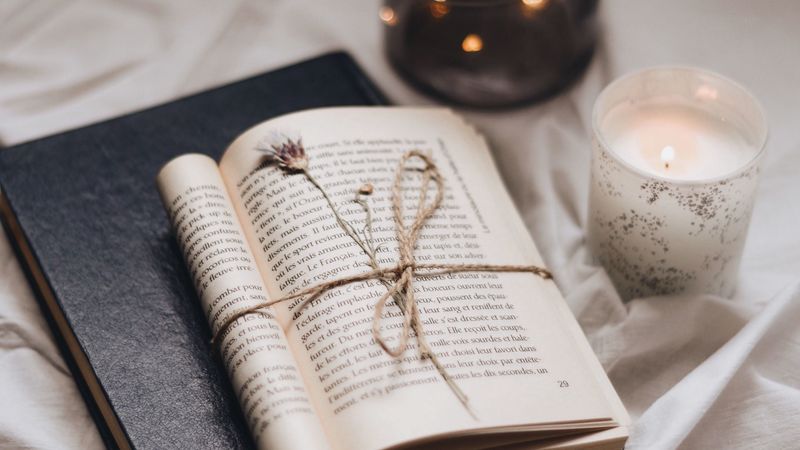 book, candle, bottle, thread, herbarium, 4k