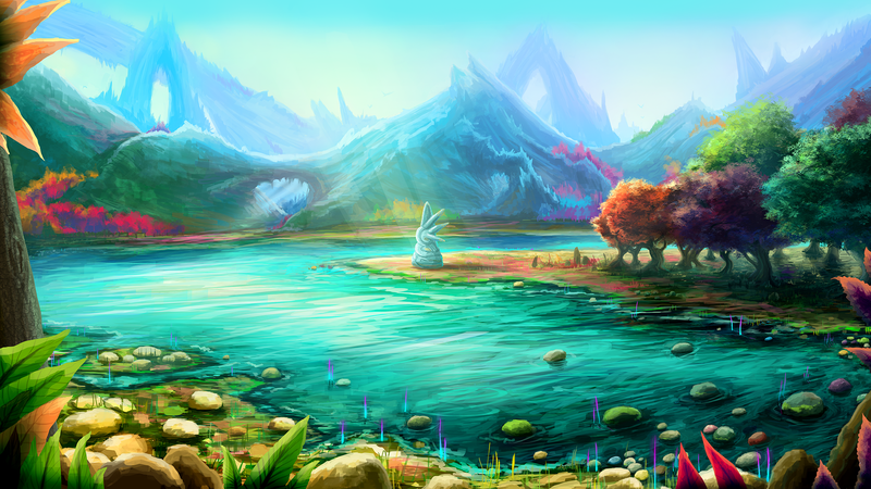 digital art, mountains, landscape, colorful