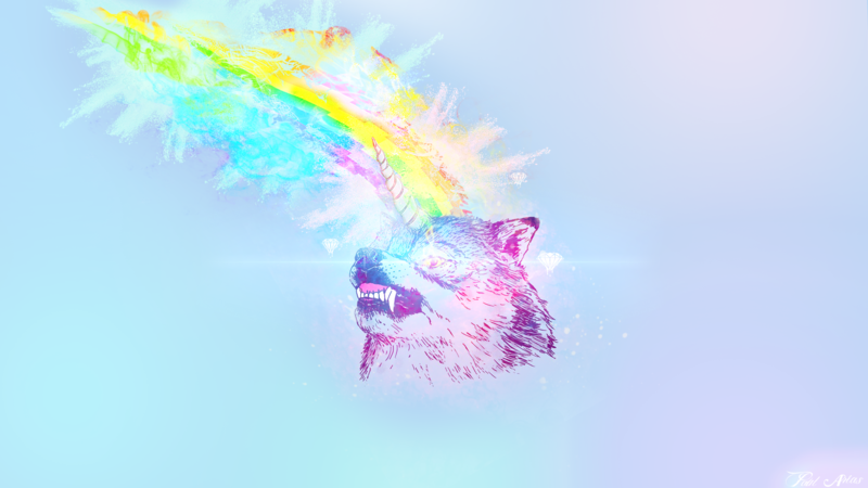 dog, wolf, rainbows