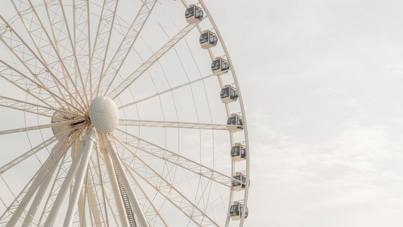 ferris wheel, attraction, construction, sky, overview, 4k