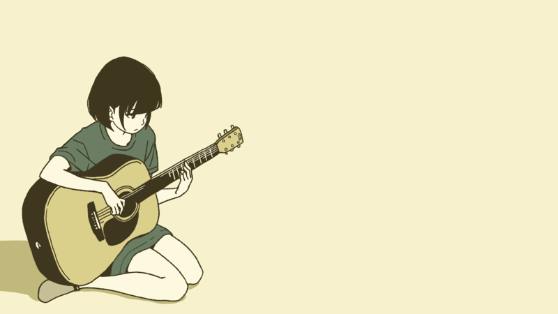 anime girls, guitar, simple background