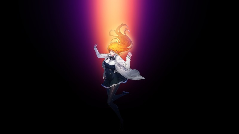 blonde, dancing, anime girls, minimalism, big boobs, dress, closed eyes, anime