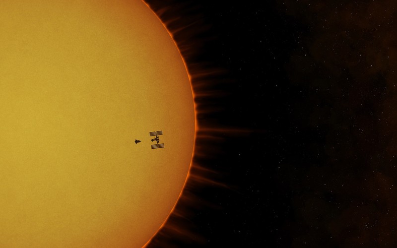 Sun, satellite, International Space Station