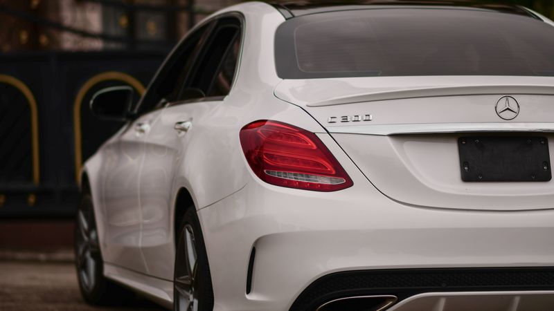mercedes-benz c300, mercedes, car, white, rear view, 4k