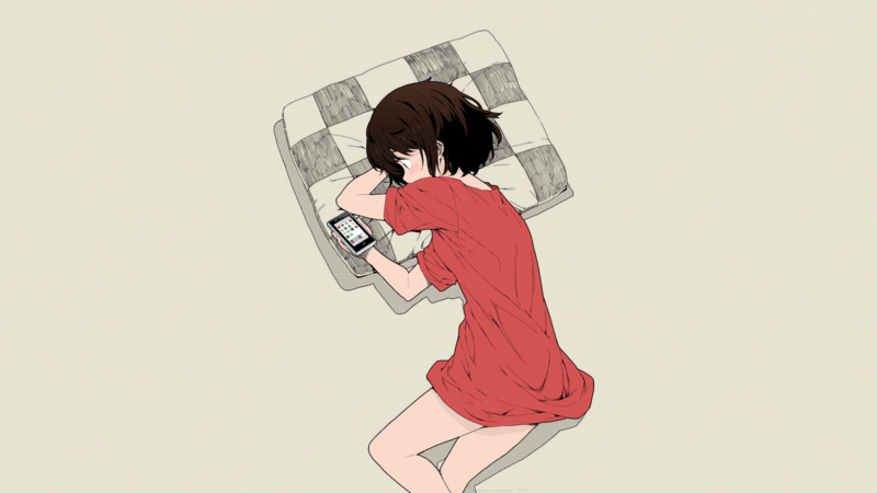 Kono Bijutsubu ni wa Mondai ga Aru!, Usami Mizuki, short hair, brunette, phone, shirt, anime, manga, anime girls, top view