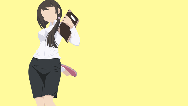 The World God Only Knows, anime girls, anime, simple background, yellow background, dark hair