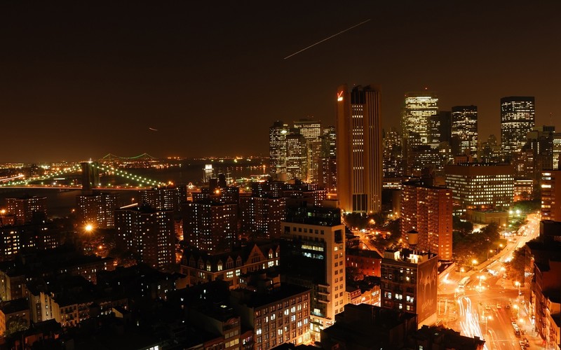cityscape, skyscraper, night, New York City, lights