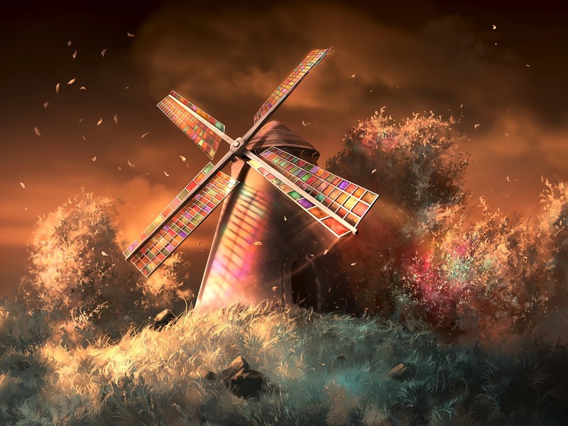 digital art, drawing, DeviantArt, AquaSixio, windmill, colorful, wind
