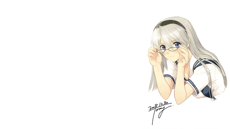 anime girls, Tony Taka, white background, schoolgirl, glasses, Sakagami Tomoyo, Clannad