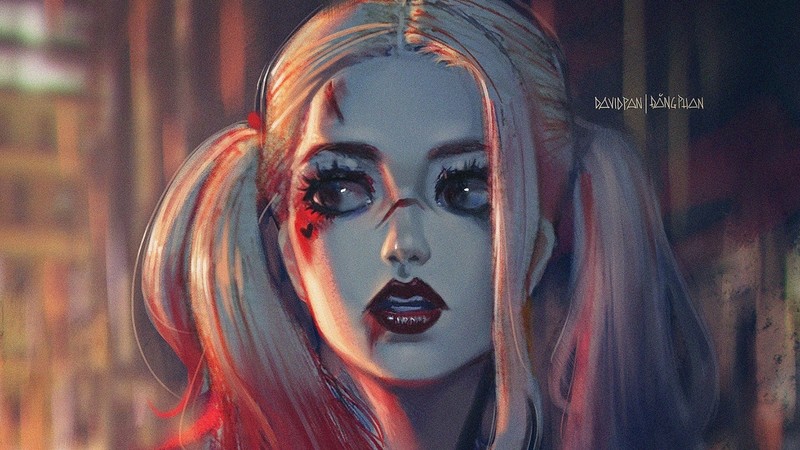 Harley Quinn, DC Comics, blonde, red lipstick