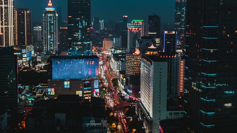 night city, aerial view, buildings, architecture, street, height, overview, 4k