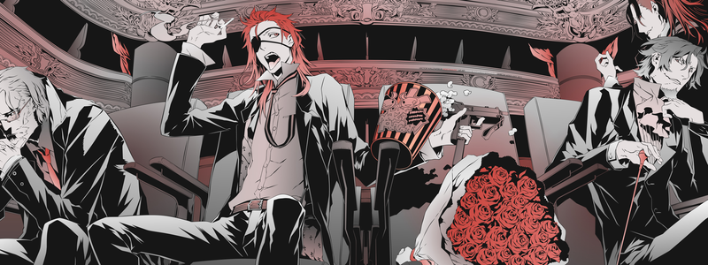 Bungou Stray Dogs, theater, rose, popcorn, eyepatches, uzi