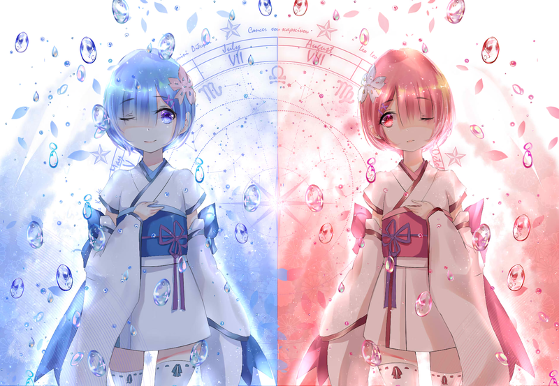Re:Zero Kara Hajimeru Isekai Seikatsu, anime, Rem (Re: Zero), Ram (Re: Zero), anime girls, thigh-highs