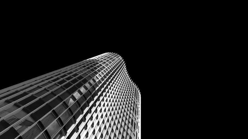 skyscraper, facade, bw, building, architecture, minimalism, 4k