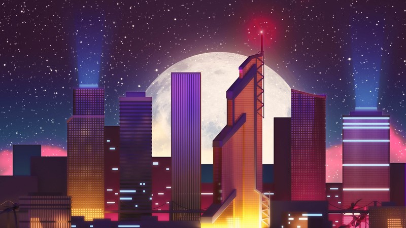 cityscape, Moon, stars