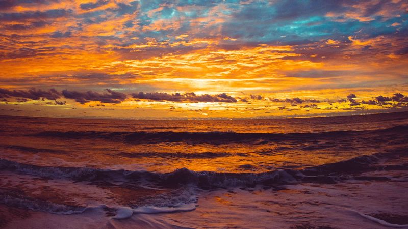sea, waves, beach, sunset, dusk, 4k