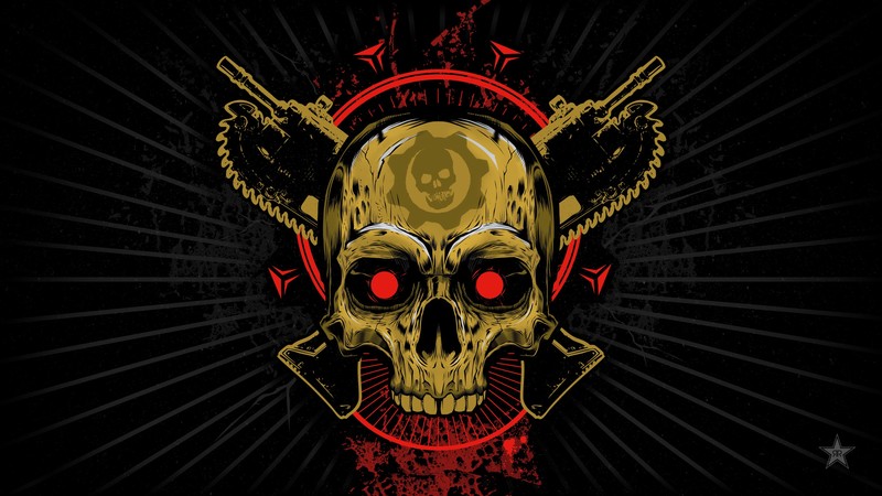 video games, skull, Gears of War, video game art, red eyes, bones