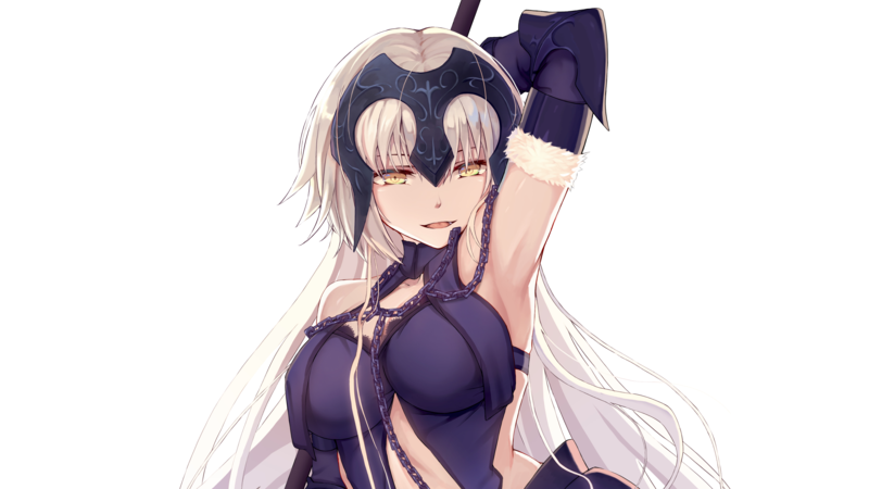 boobs, white background, blonde, long hair, yellow eyes, armor, chains, cropped, elbow gloves, Fate/Grand Order, Fate Series, gloves, Jeanne dArc, Jeanne dArc alter, weapon