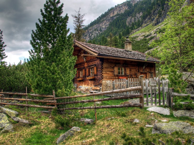 cabin, forest, dwelling, HDR