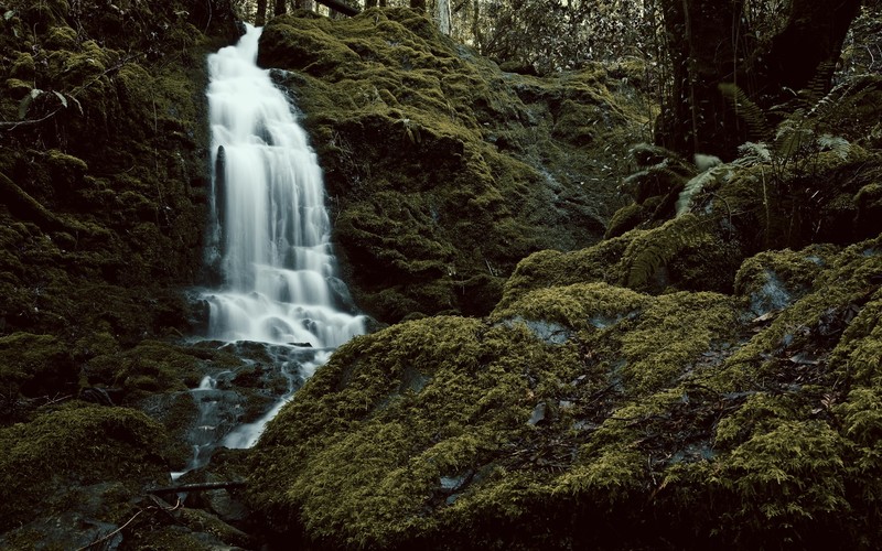 waterfall, stones, nature, moss