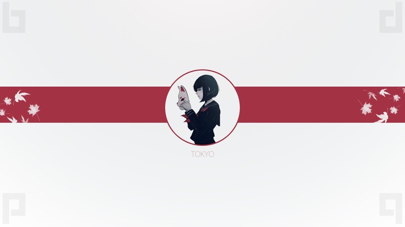Tokyo Prefecture, minimalism, anime girls, illustration, white mask, painting