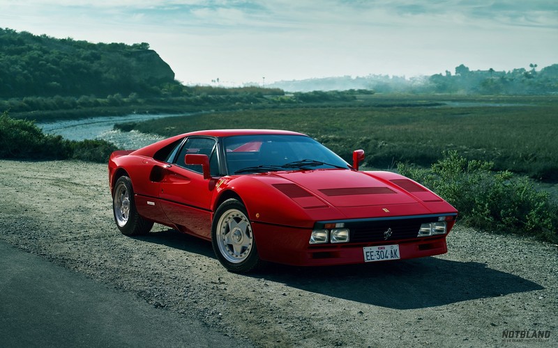 car, red, Ferrari, landscape, river, road, nature, ferrari 288 gto, pop-up headlights